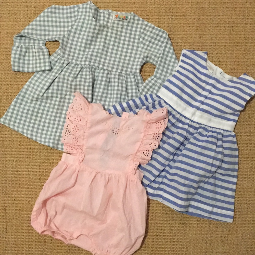 3 toddler outfits: 2 dresses & one RL romper